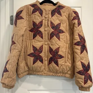 100% Cotton Quilted Appliqué Floral Short Boxy Jacket Womens Large Grandma Boho