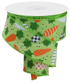 1.5" Patterned Carrots On Royal: Bright Green, Multi (10 Yards) RGE1128H2