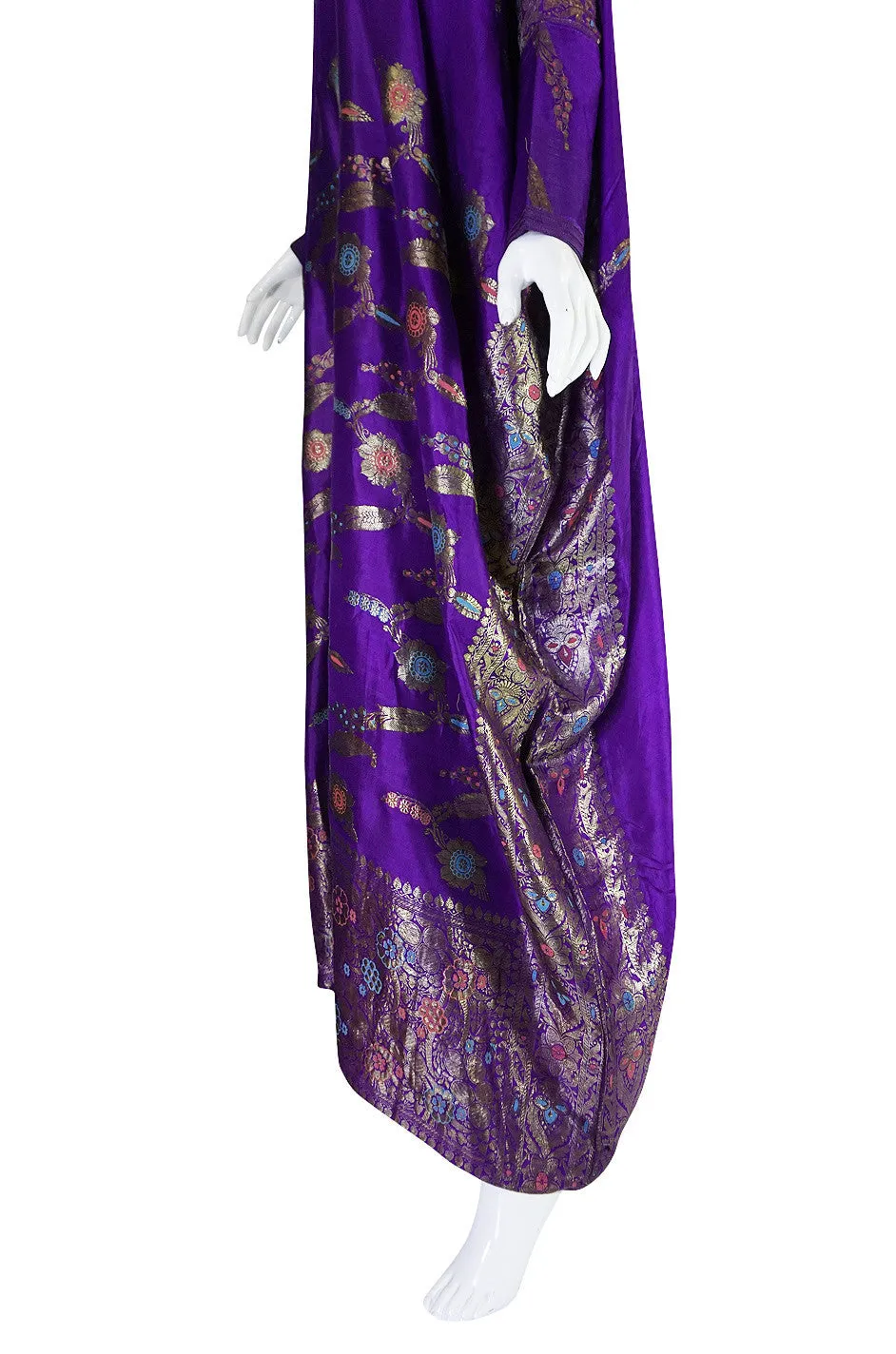 1960s Sleeved Purple Silk & Gold Thread Caftan