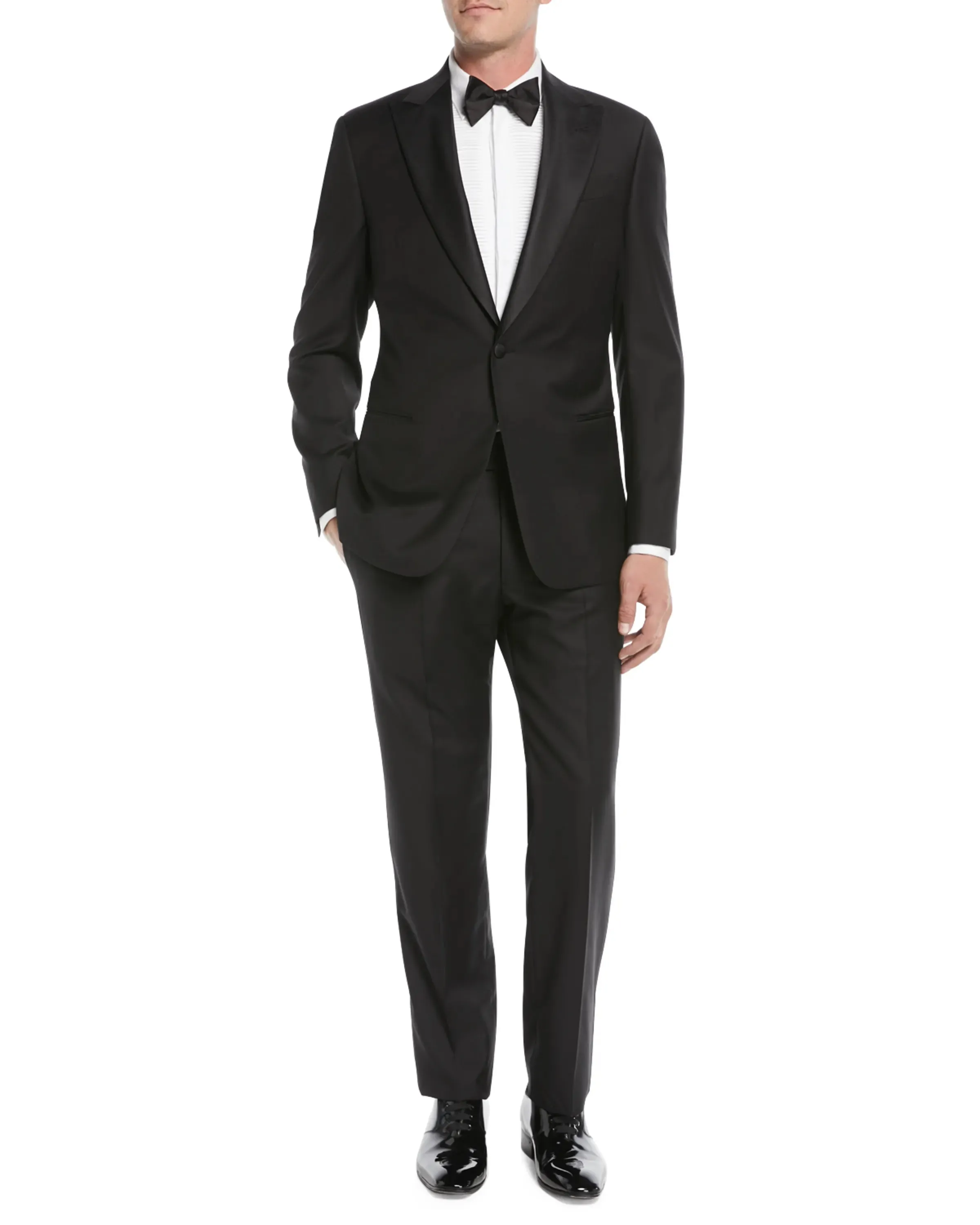 $1,995 EMPORIO ARMANI - “M LINE” 1-Btn Peak Lapel Tuxedo Suit - 44R