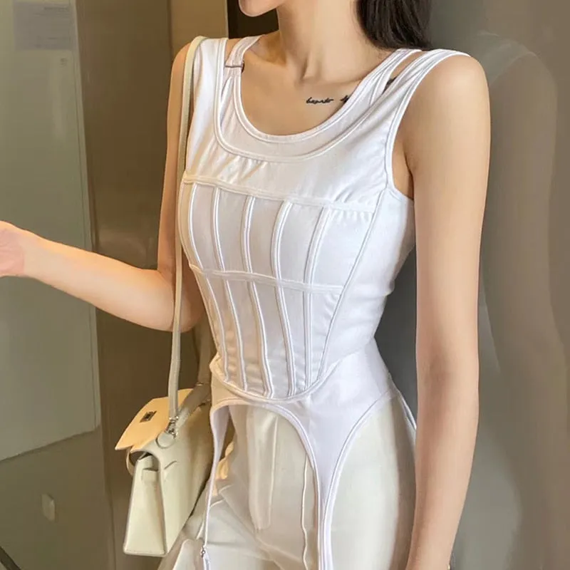 2020 Sexy Striped  2pcs Irregular Hem Tunic