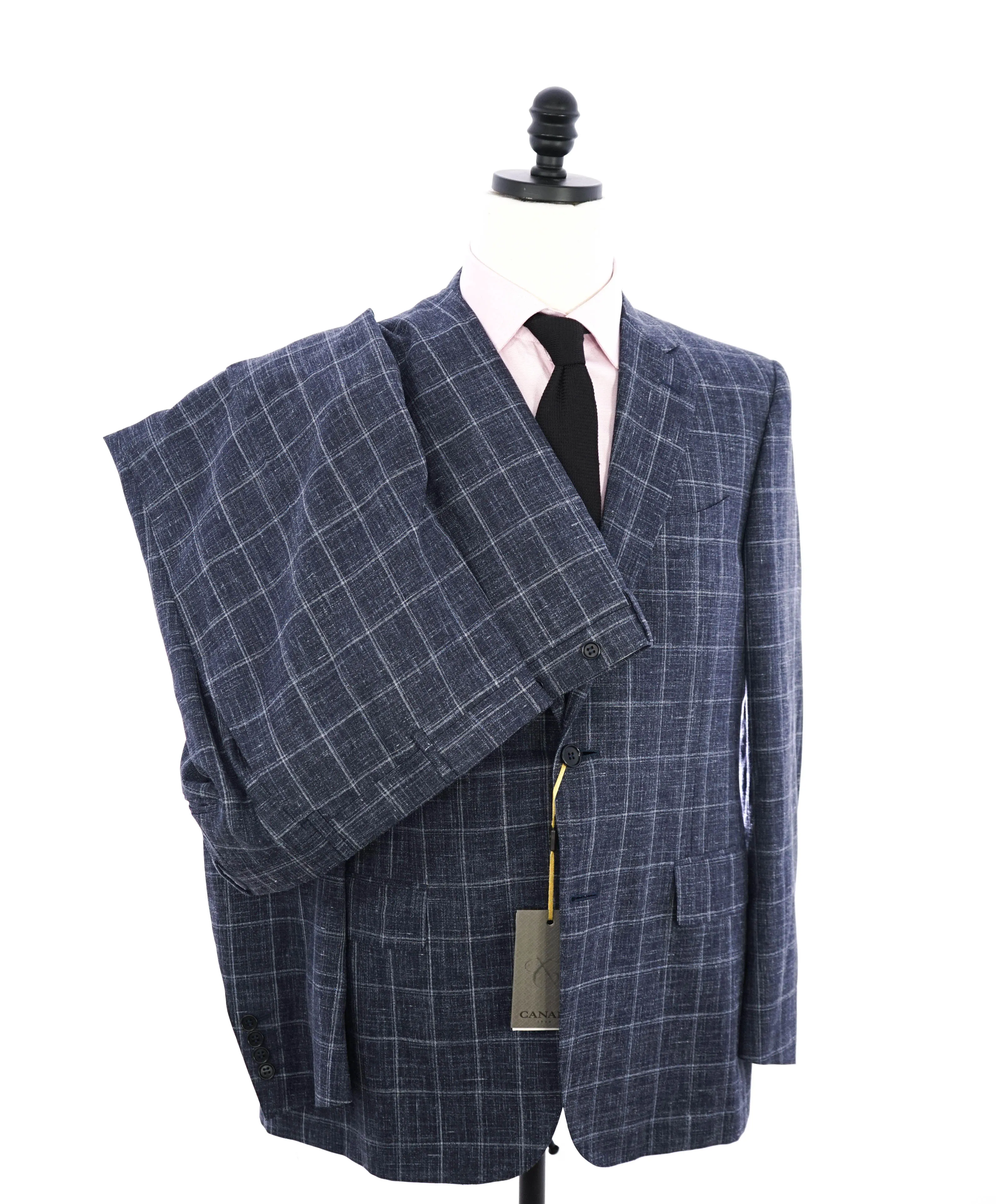 $2,195 CANALI - Medium Blue Heather WOOL/LINEN/SILK Textured Suit - 42R