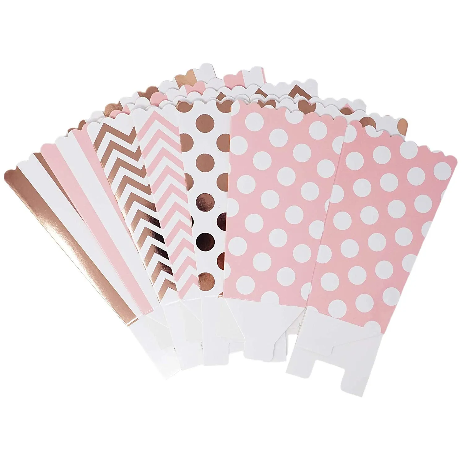 36 Rose Gold Pink White Polka Dot Stripe Chevron Mini Popcorn Party Favor Boxes