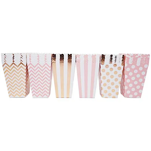 36 Rose Gold Pink White Polka Dot Stripe Chevron Mini Popcorn Party Favor Boxes