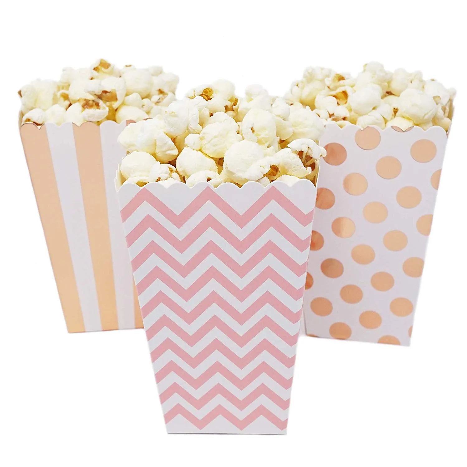 36 Rose Gold Pink White Polka Dot Stripe Chevron Mini Popcorn Party Favor Boxes