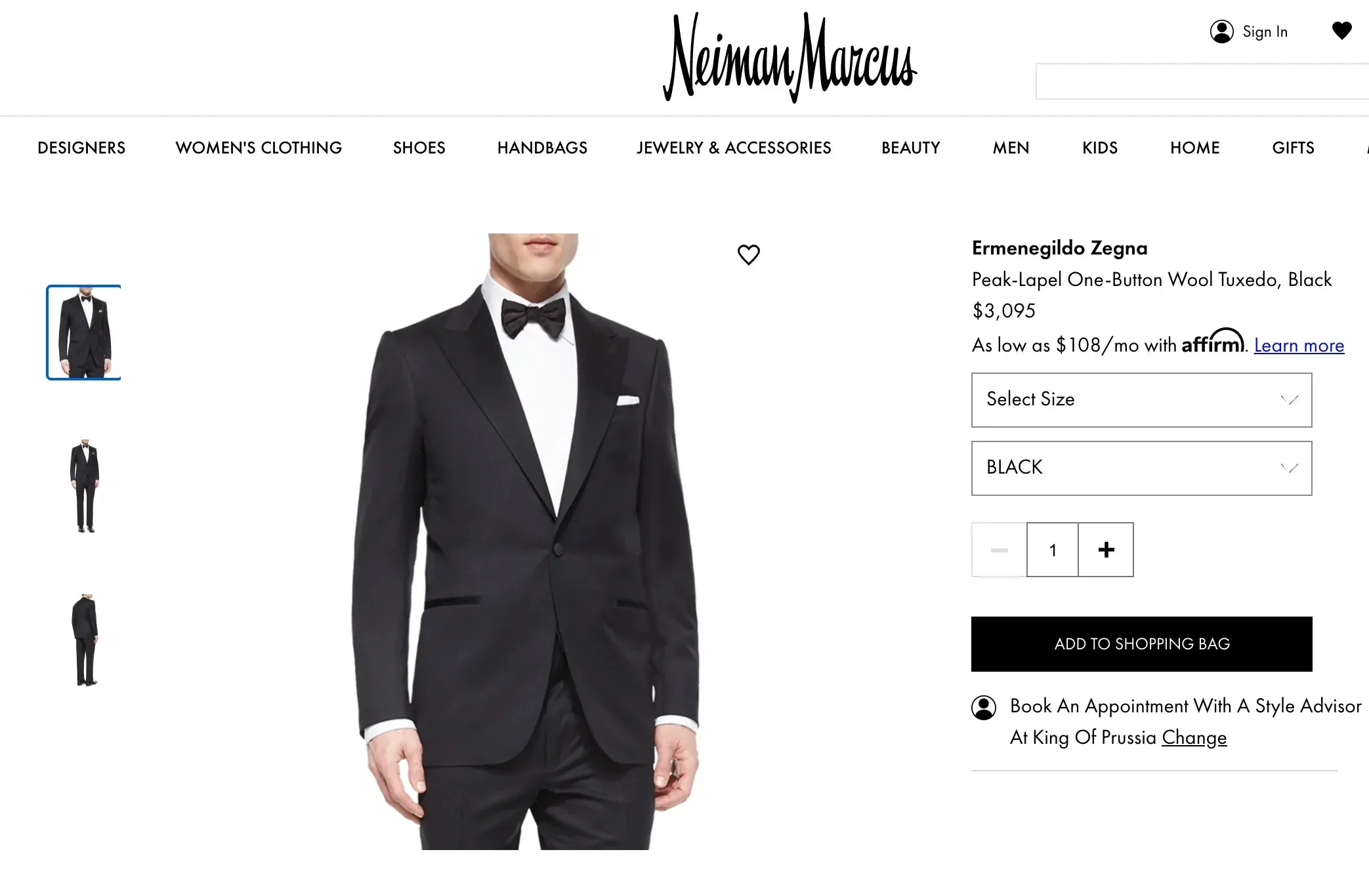 $3,995 ERMENEGILDO ZEGNA -"MICRONSPHERE MILA" PEAK LAPEL Tuxedo - 46L