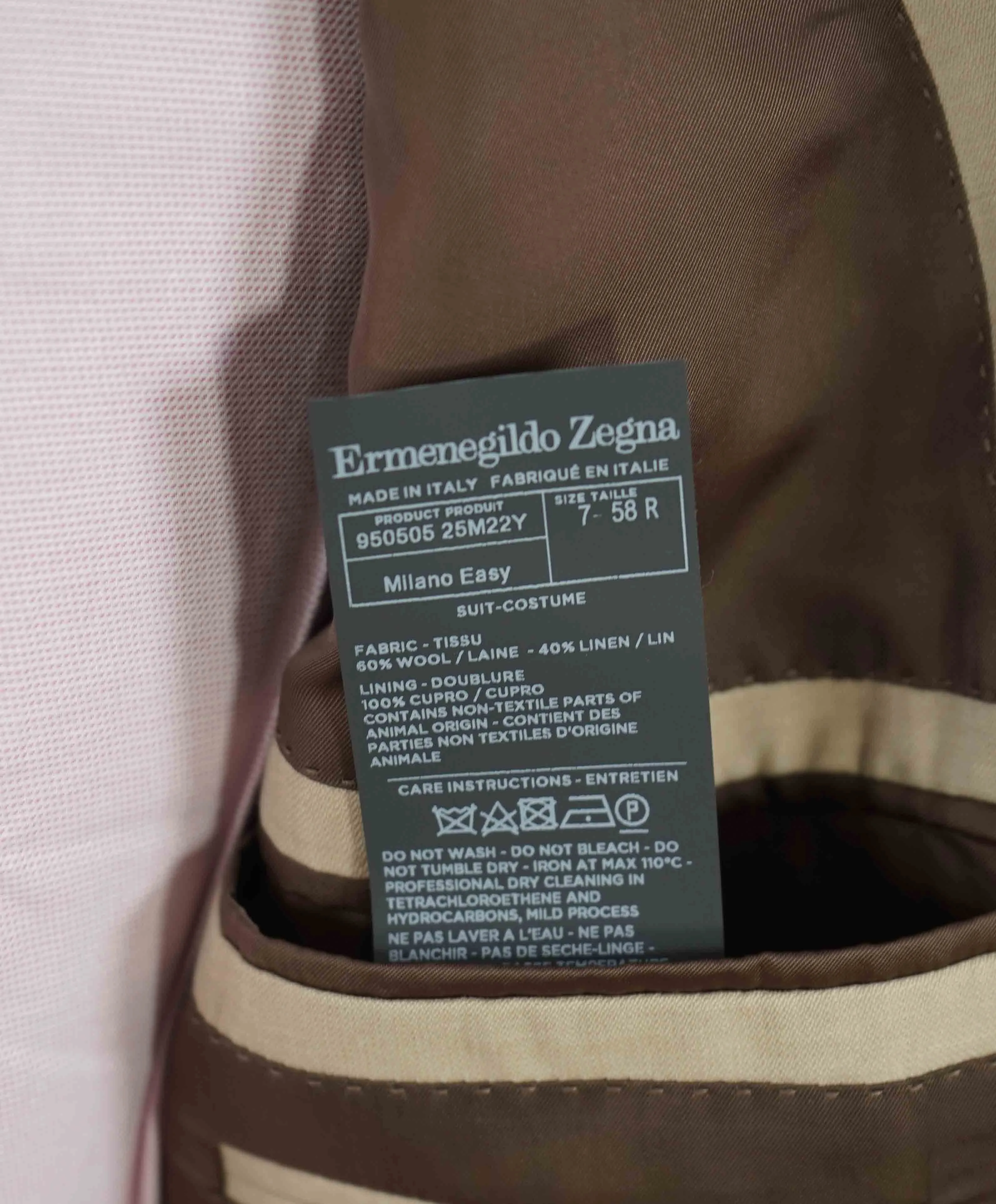 $3,995 ERMENEGILDO ZEGNA -"TROFEO" Wool/Linen Beige Suit - 48R