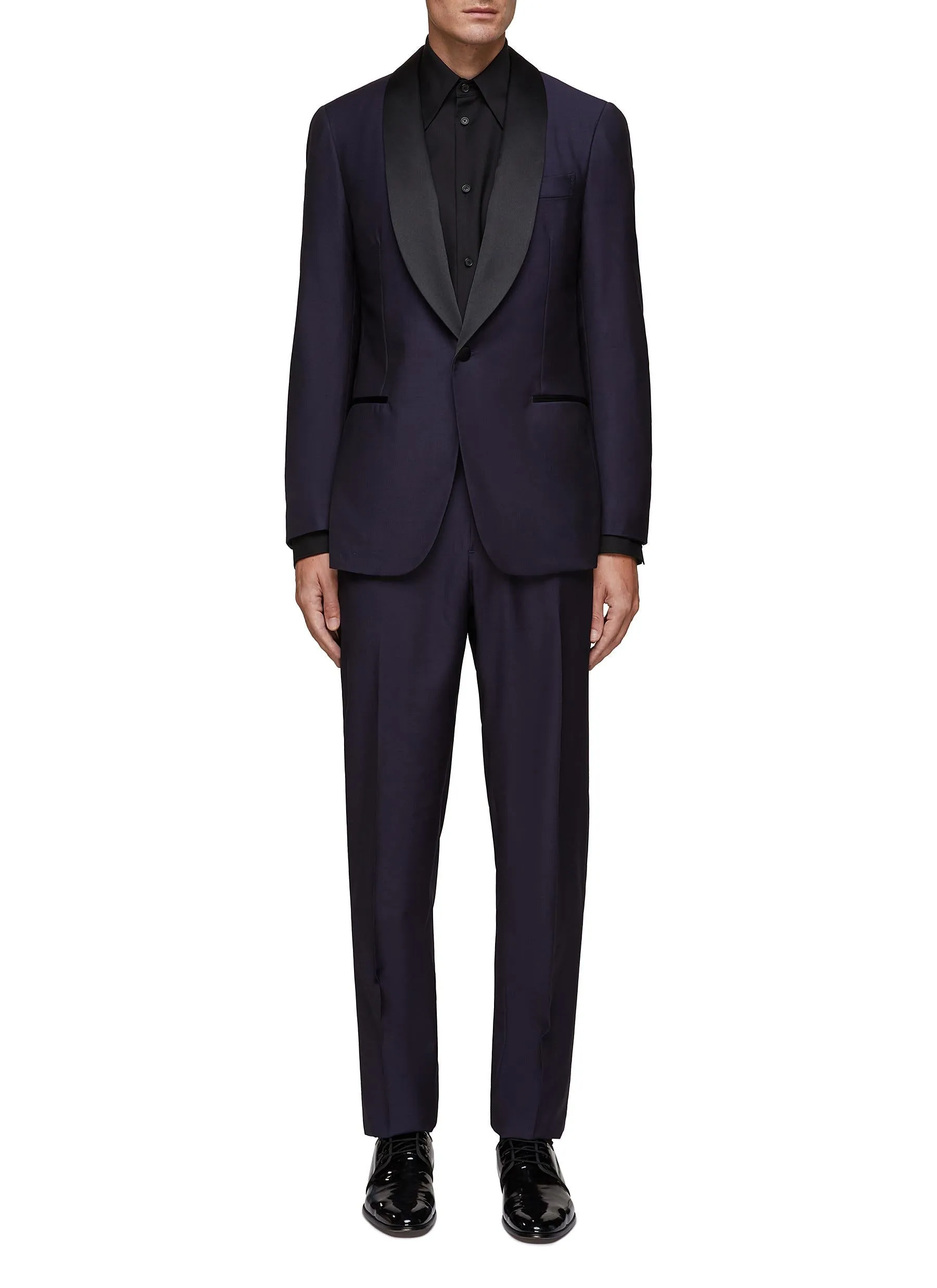 $4,595 ISAIA - "AQUASPIDER" Grossgrain SHAWL COLLAR Navy Blue Wool Tuxedo - 50L