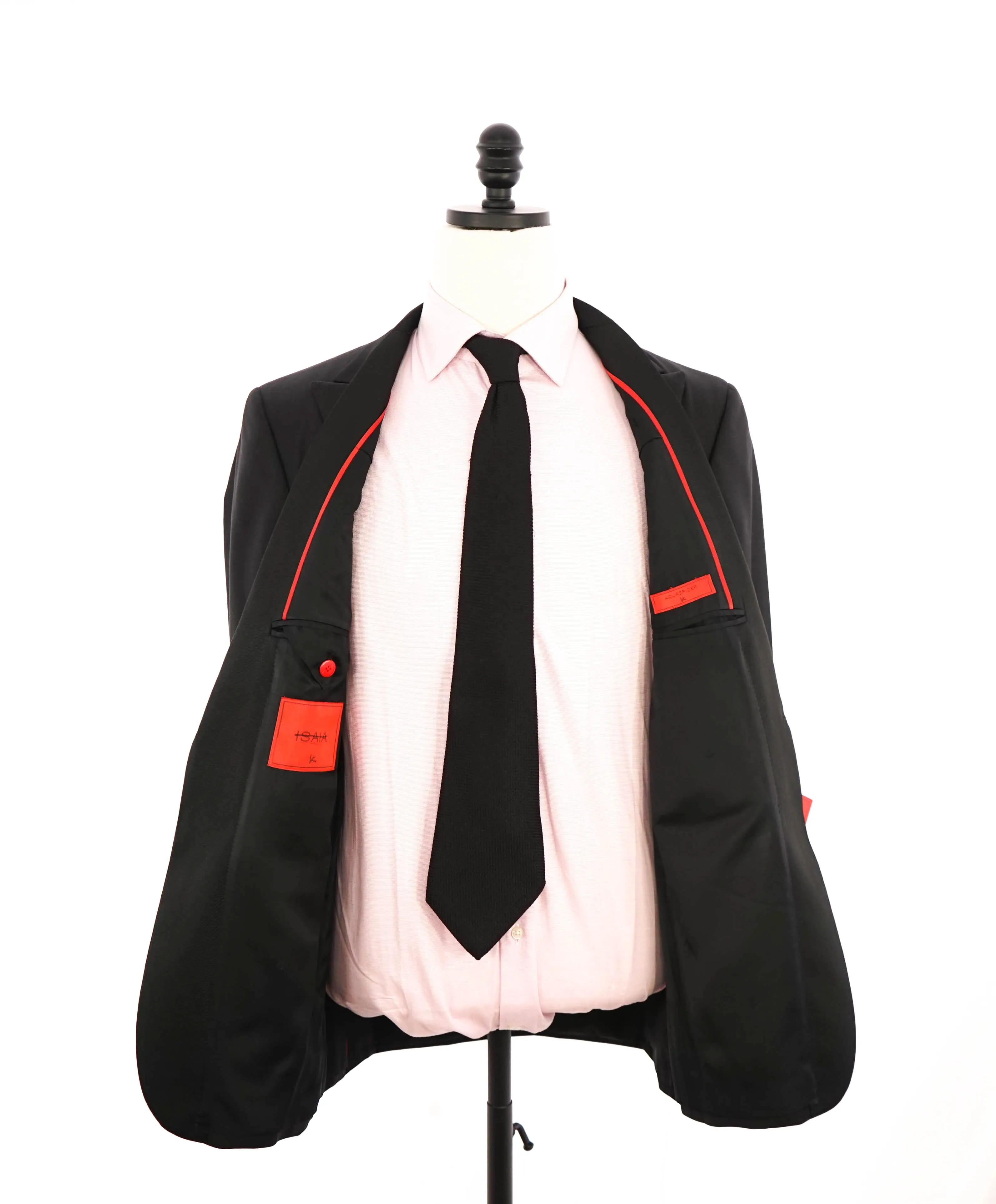 $4,595 ISAIA - "AQUASPIDER" Satin PEAK LAPEL Black Wool Tuxedo - 36S