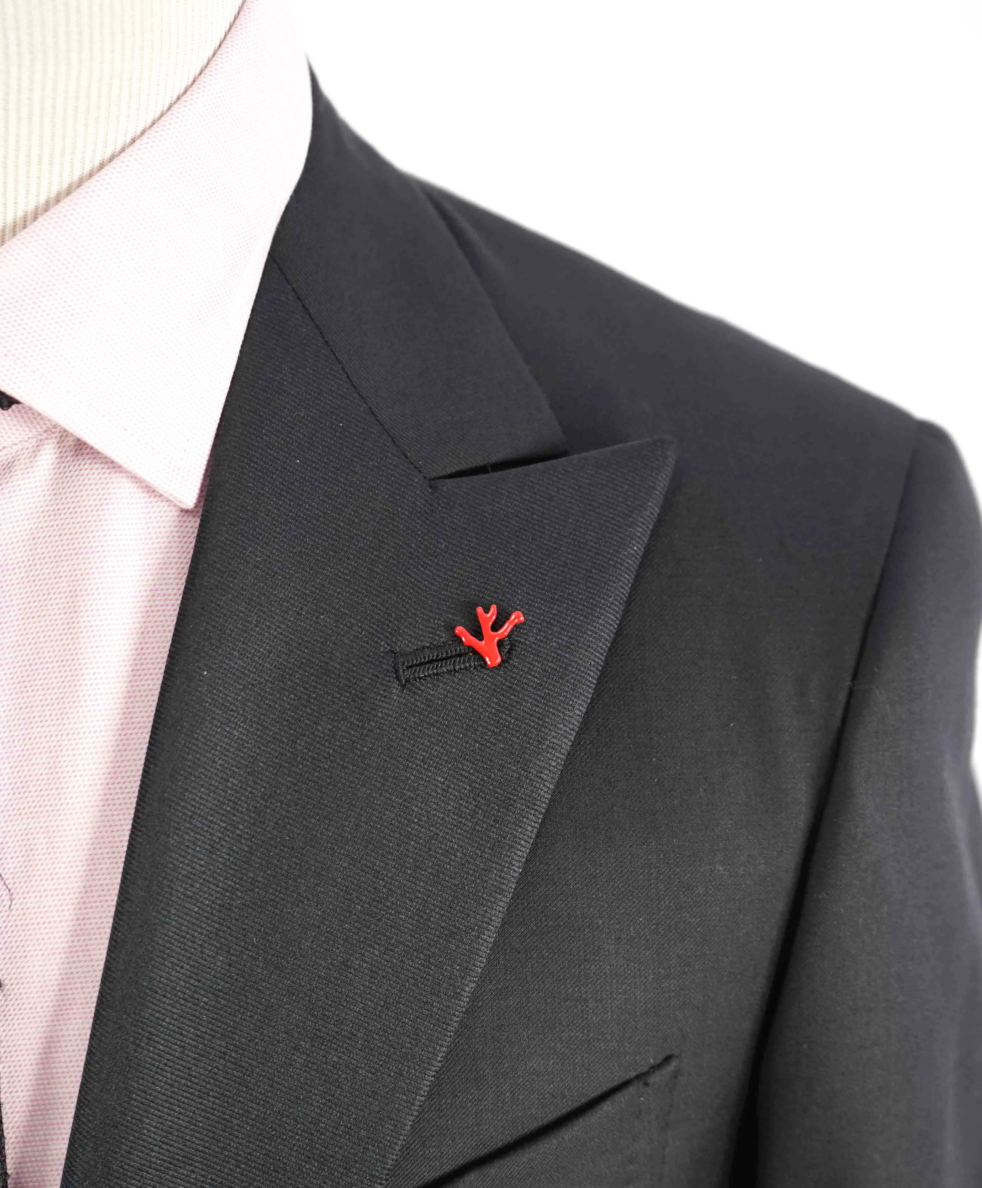 $4,595 ISAIA - "AQUASPIDER" Satin PEAK LAPEL Black Wool Tuxedo - 38S