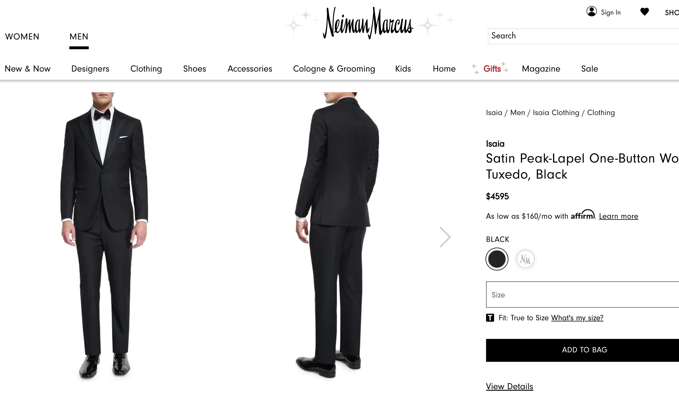 $4,595 ISAIA - "AQUASPIDER" Satin PEAK LAPEL Black Wool Tuxedo - 44L