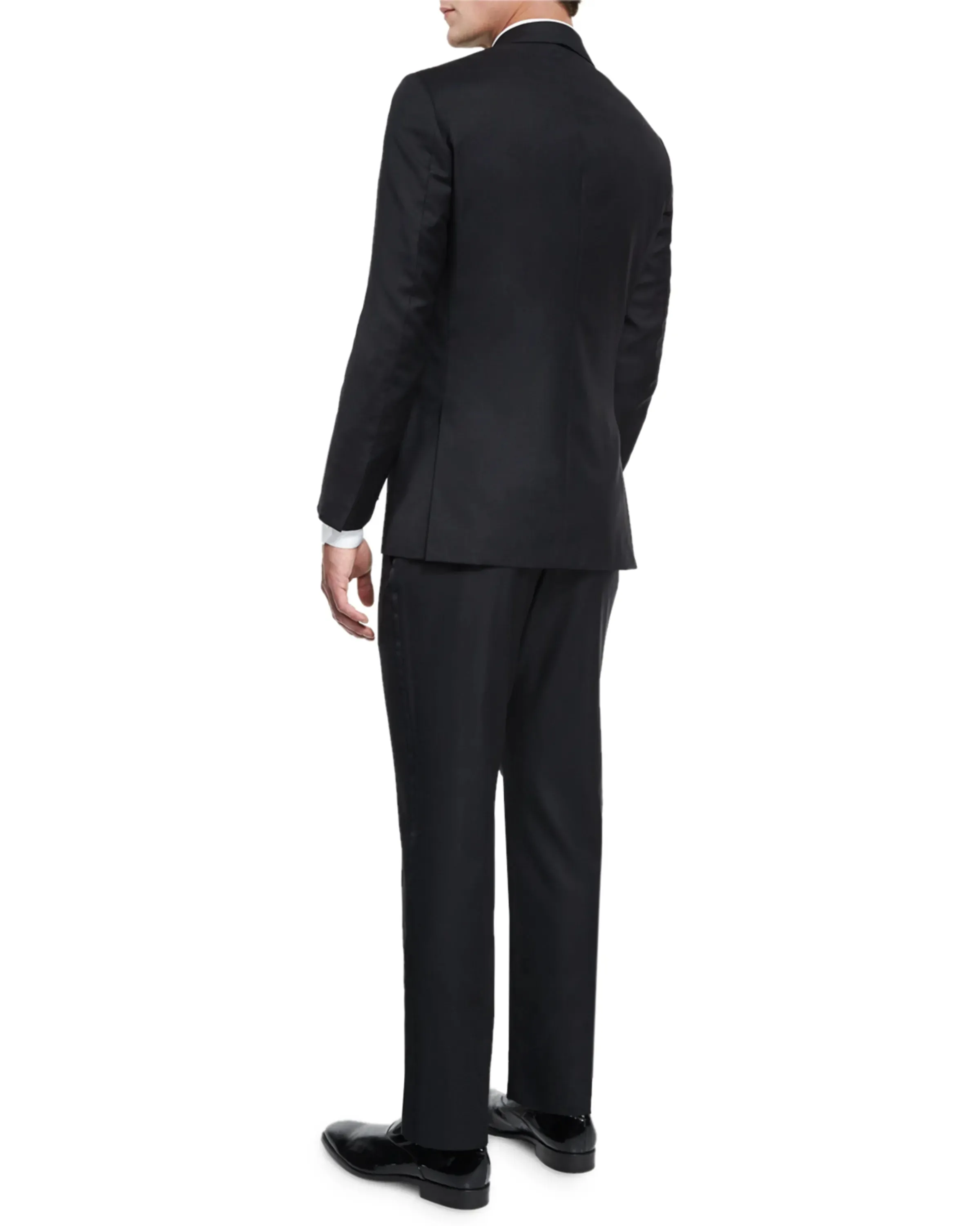 $4,595 ISAIA - "AQUASPIDER" Satin PEAK LAPEL Black Wool Tuxedo - 44L
