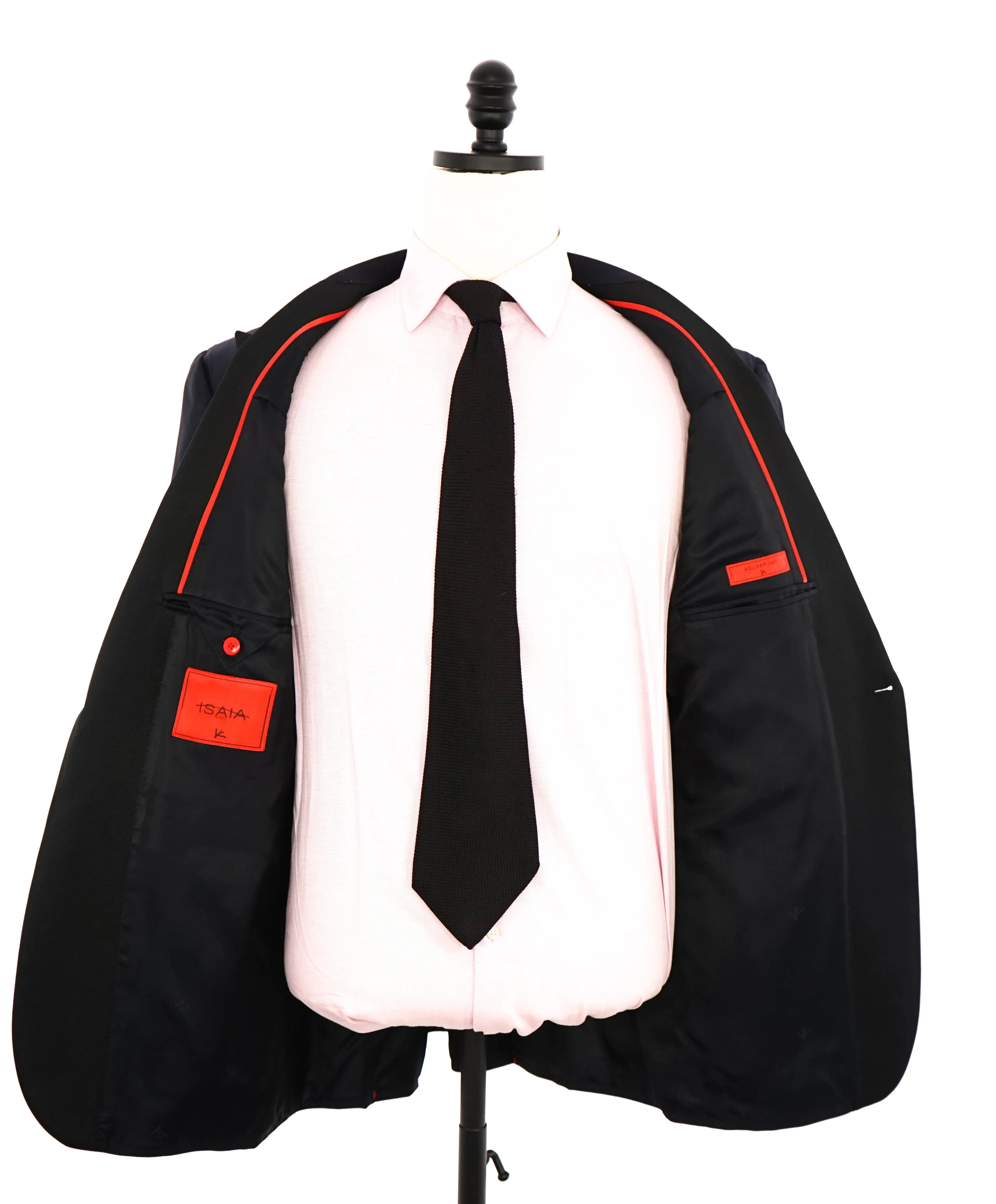 $4,595 ISAIA - "AQUASPIDER" Satin PEAK LAPEL Navy Blue Wool Tuxedo - 42L