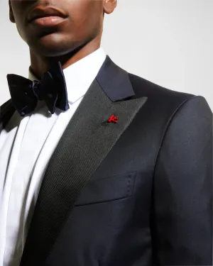 $4,595 ISAIA - "AQUASPIDER" Satin PEAK LAPEL Navy Blue Wool Tuxedo - 42L