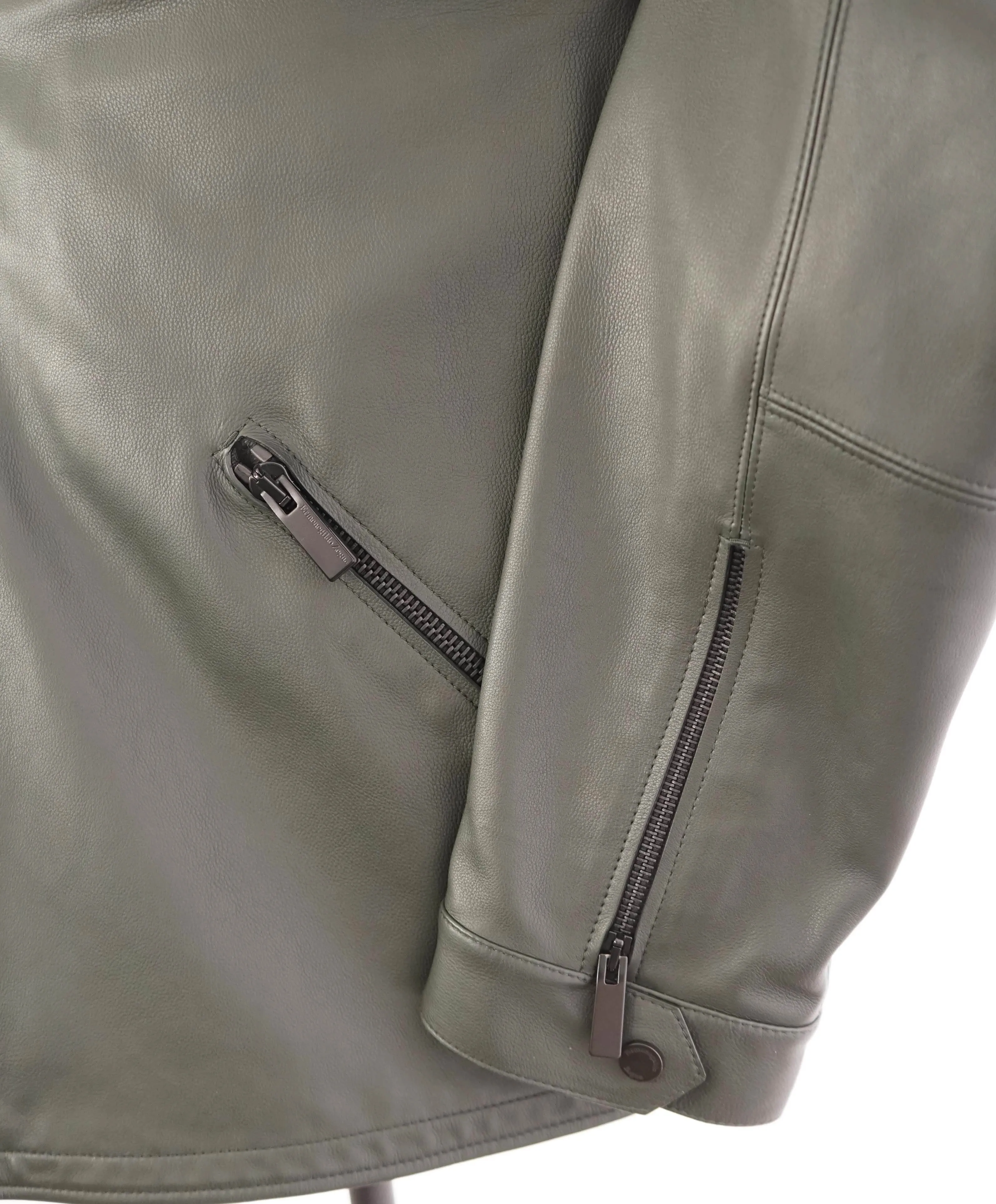 $5,245 ERMENEGILDO ZEGNA - Made In Italy Fitted SUPPLE CALF LEATHER Jacket Green - 40R