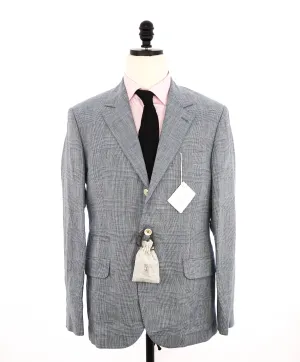 $6,295 BRUNELLO CUCINELLI - Baby Blue Check Plaid WOOL/LINEN Semi-Lined Suit - 40R