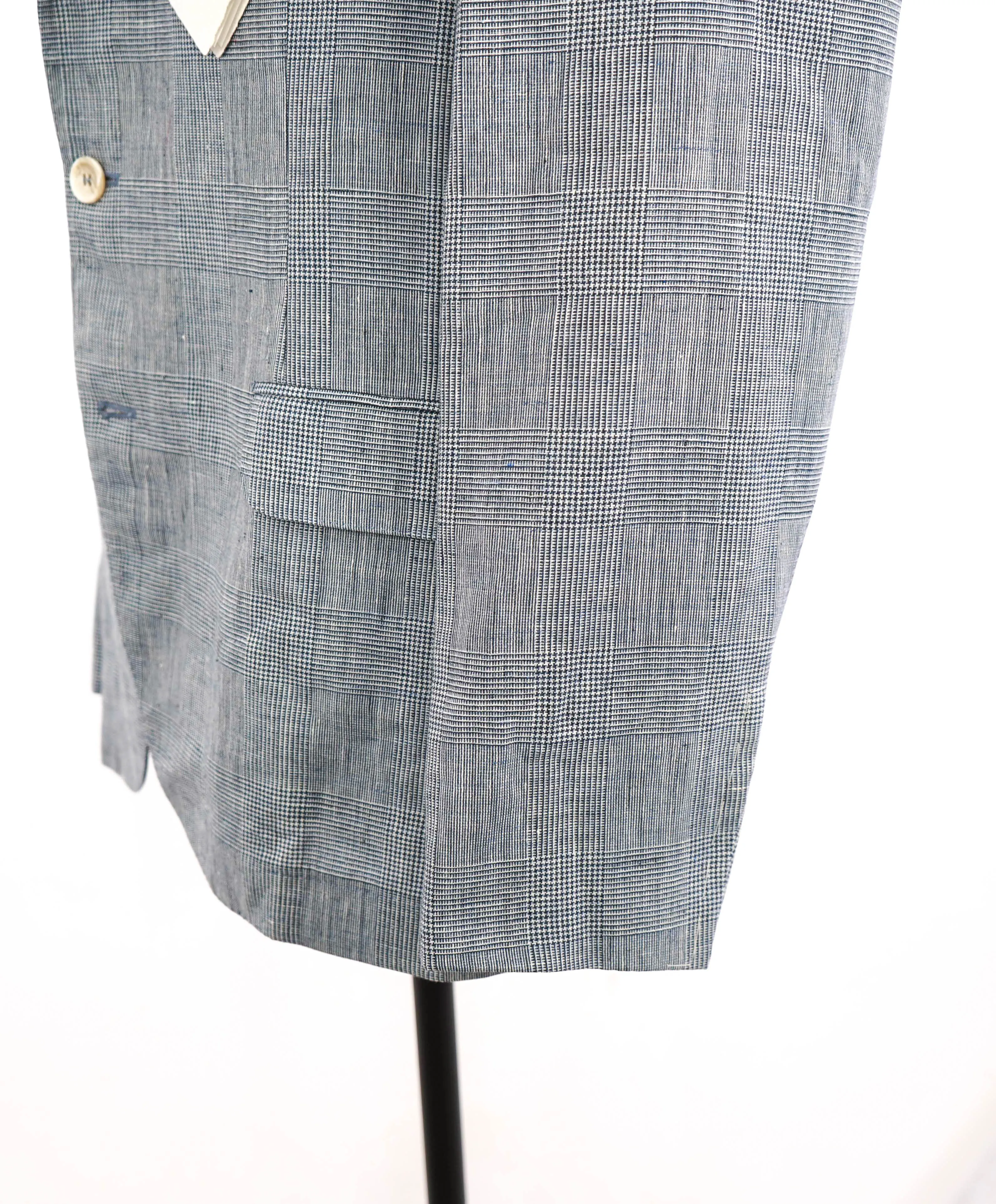 $6,295 BRUNELLO CUCINELLI - Baby Blue Check Plaid WOOL/LINEN Semi-Lined Suit - 40R