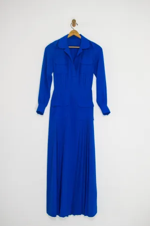 70's SHEER PLEATED DRESS WITH POCKETS / SMALL