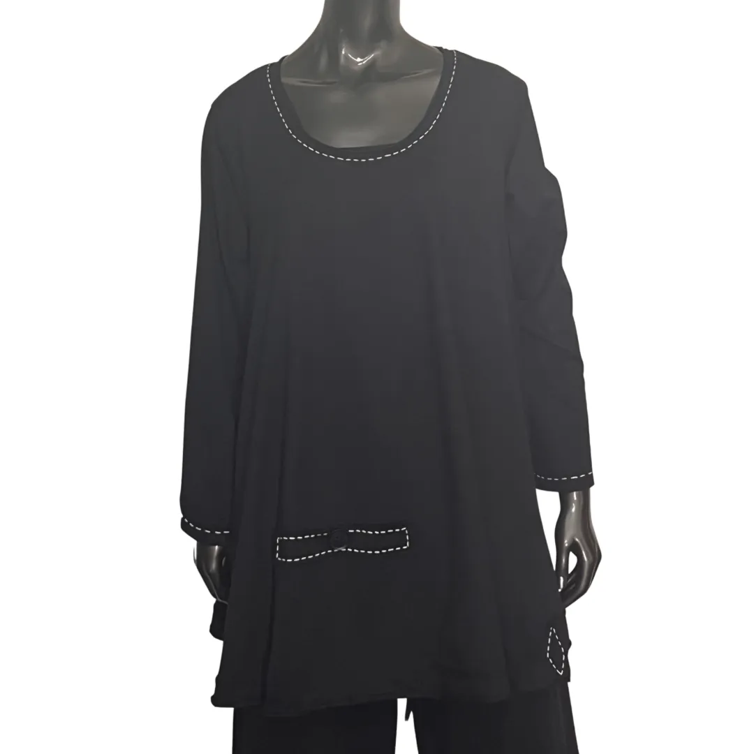 A-Line Tunic with Piping - Black