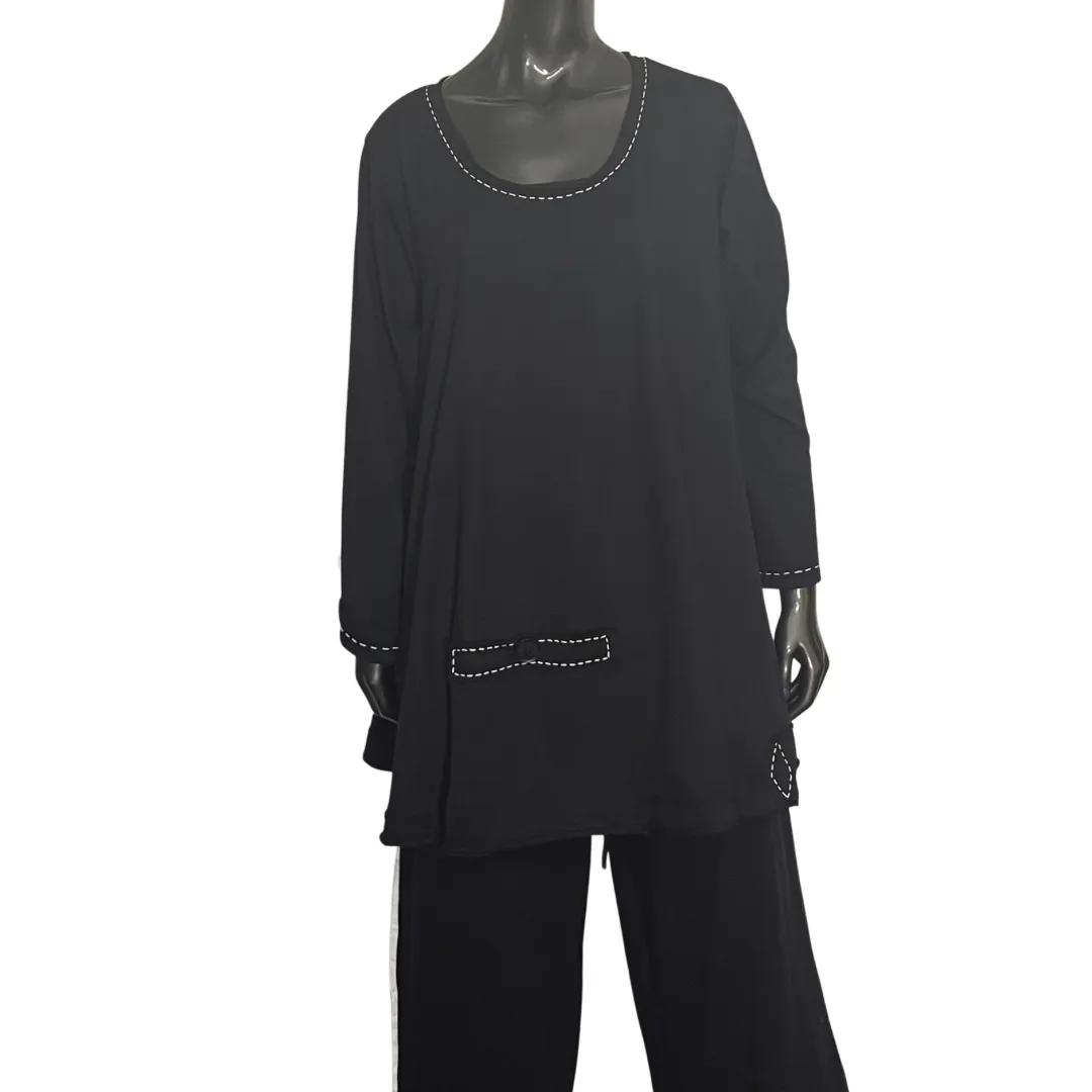 A-Line Tunic with Piping - Black