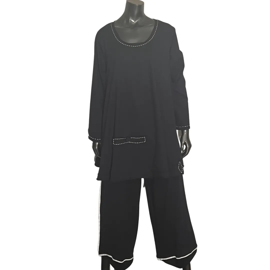 A-Line Tunic with Piping - Black