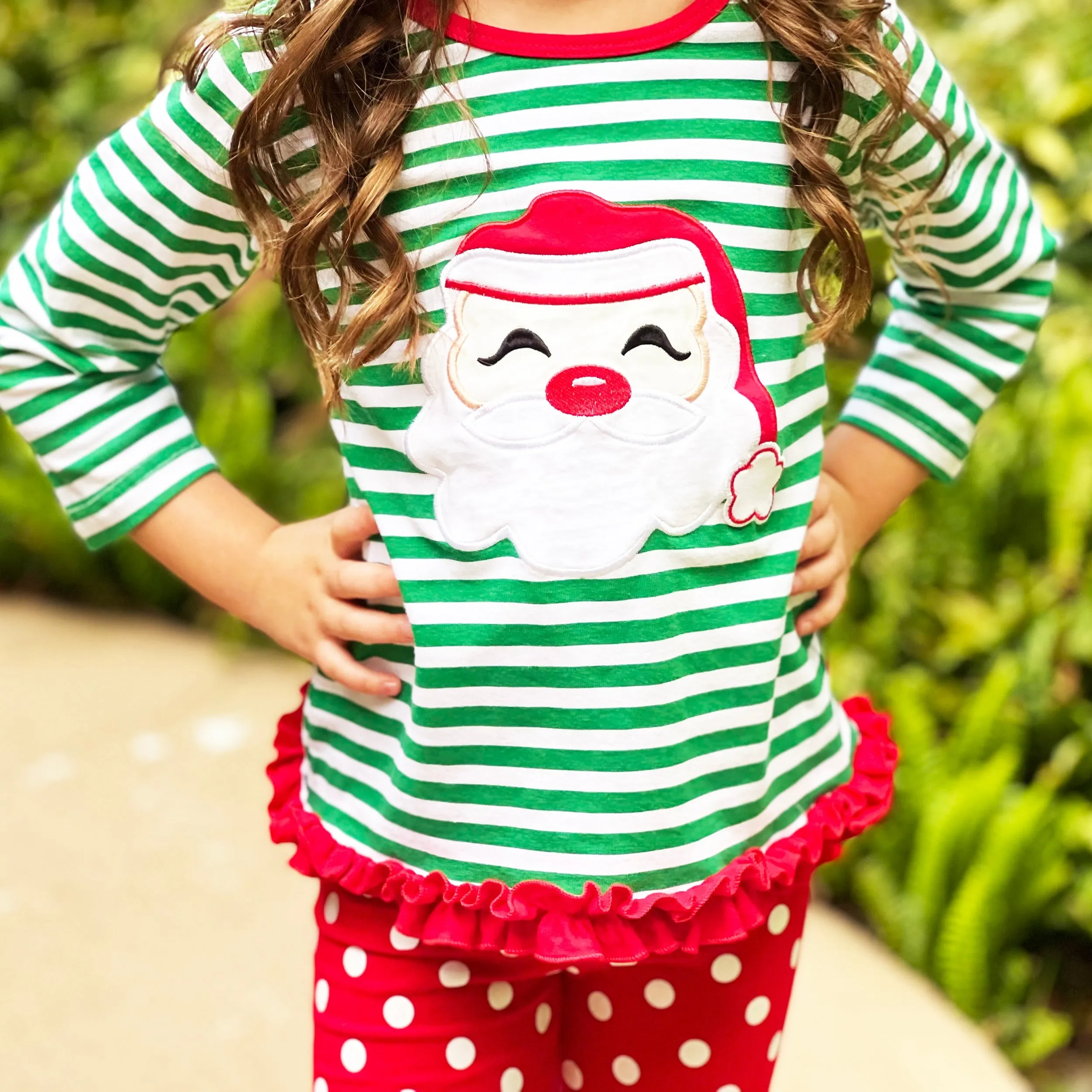 AL Limited Girls Christmas Holiday Santa Tunic Polka dot Pants Party Outfit