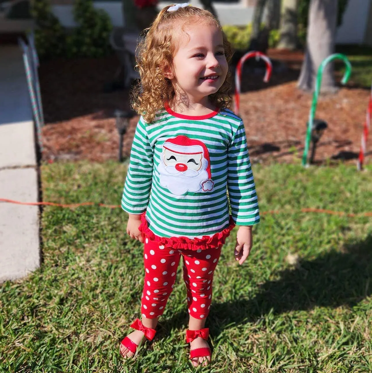 AL Limited Girls Christmas Holiday Santa Tunic Polka dot Pants Party Outfit