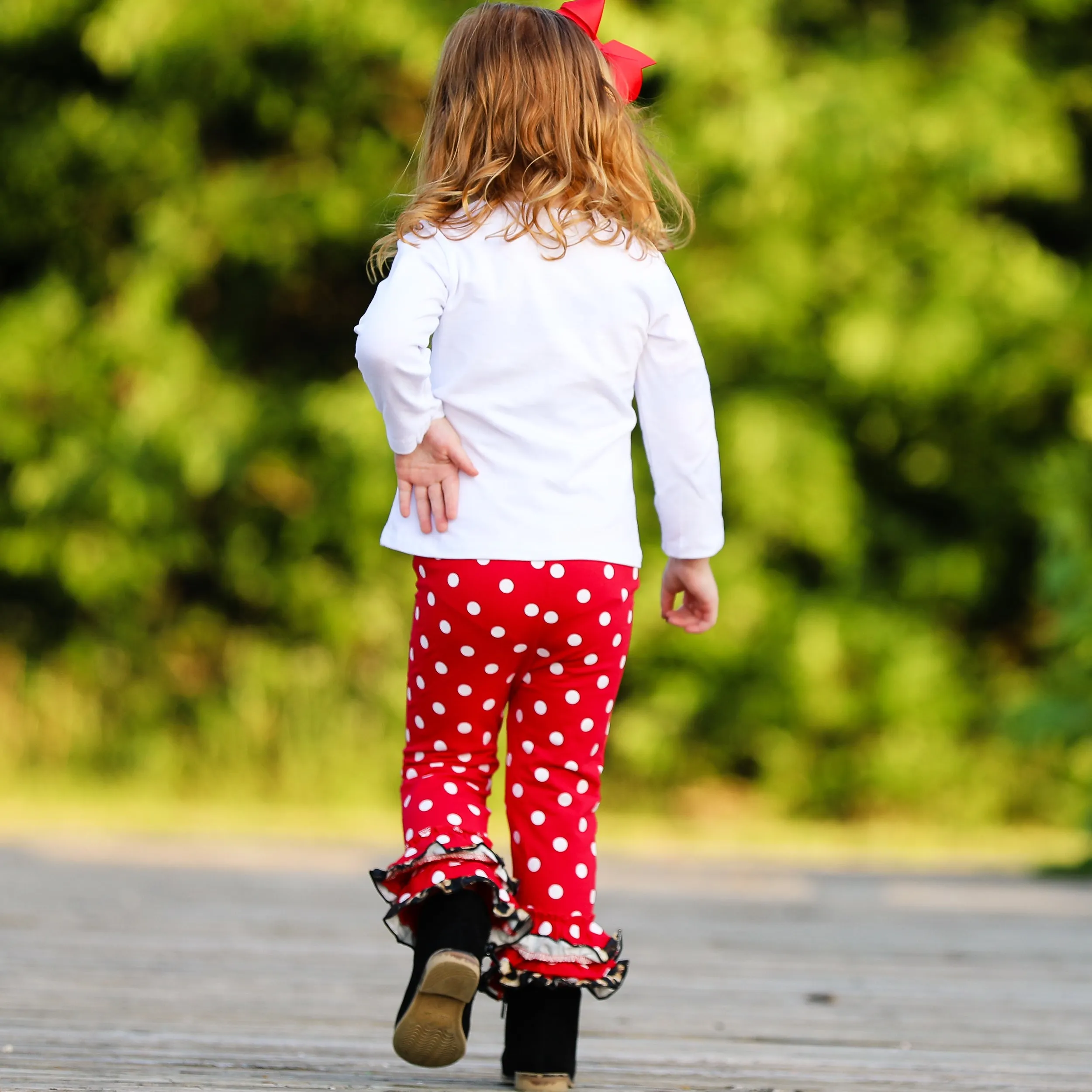 AL Limited Girls LOVE Christmas Top & Red Polka Dot Ruffle Pants Set