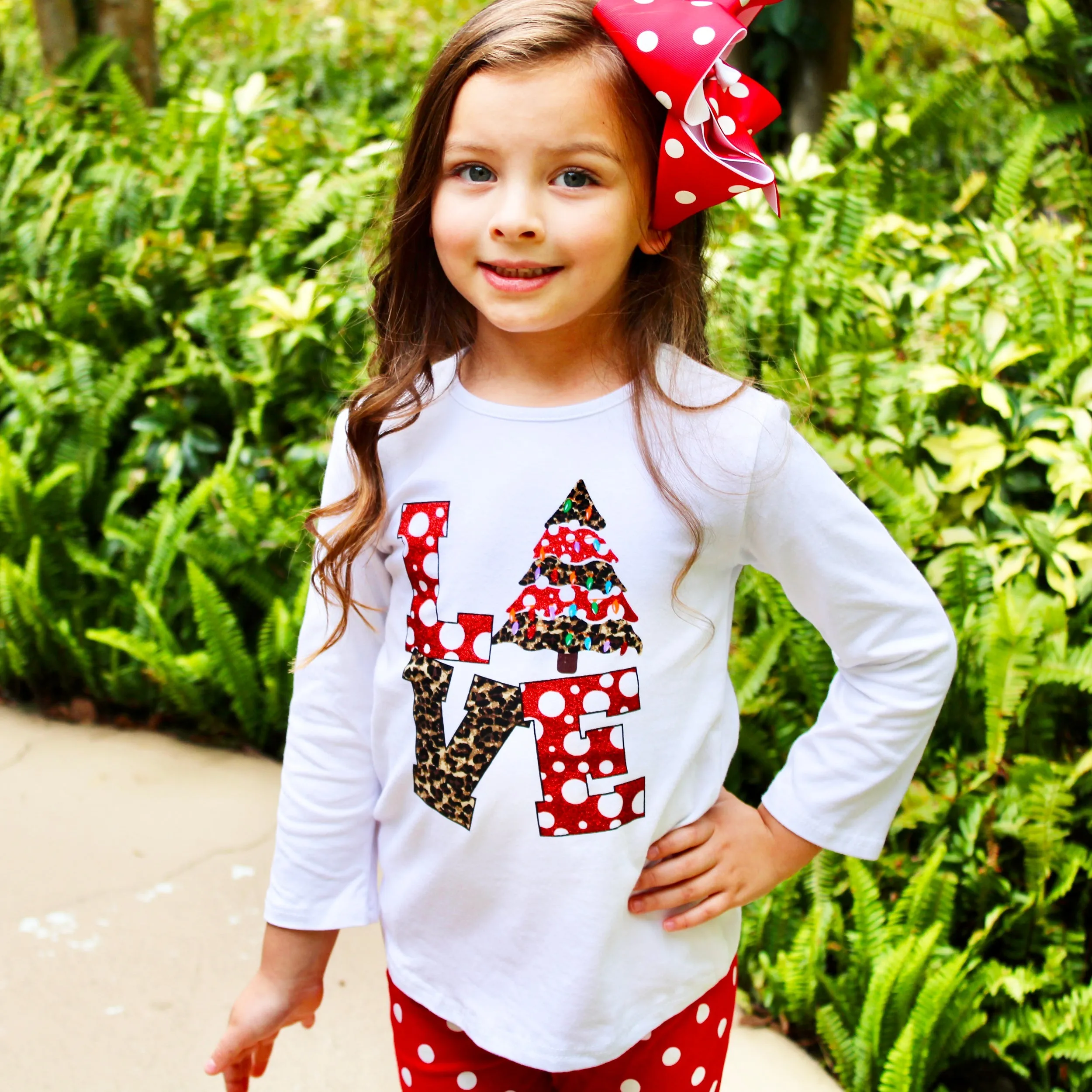 AL Limited Girls LOVE Christmas Top & Red Polka Dot Ruffle Pants Set