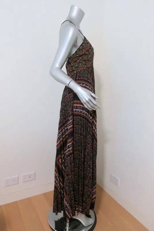 A.L.C. Maxi Dress Katia Black/Multi Scarf Print Pleated Silk Size 6