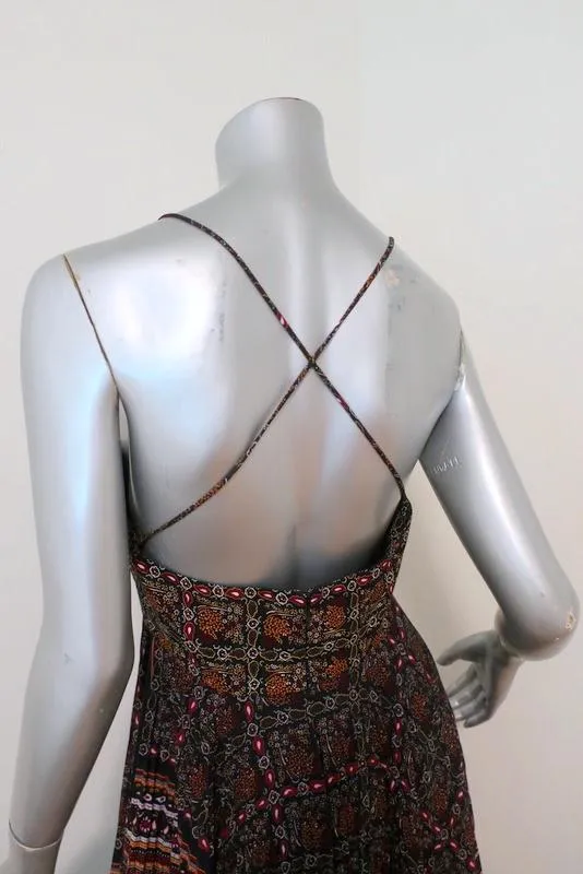 A.L.C. Maxi Dress Katia Black/Multi Scarf Print Pleated Silk Size 6