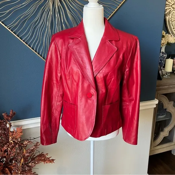 Alfani All Leather Blazer/Jacket - Red - Size Large