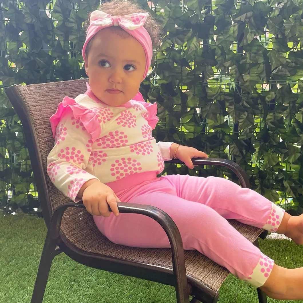 AnnLoren Baby Girls Layette Pink Polka Dot Onesie Pants Headband 3pc Gift Set Clothing