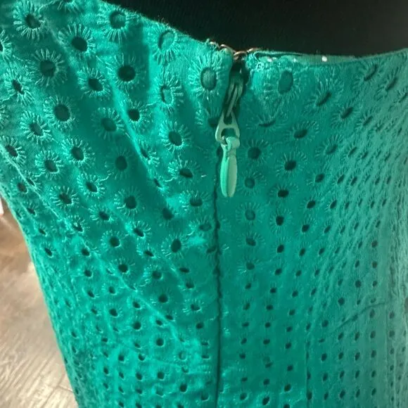 Anthropologie Maeve Cotton Eyelet Pleated Midi Women’s Green Dress size 14.