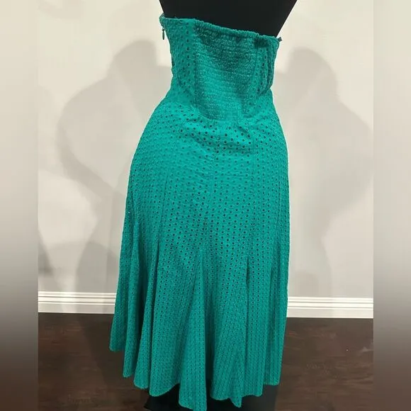 Anthropologie Maeve Cotton Eyelet Pleated Midi Women’s Green Dress size 14.