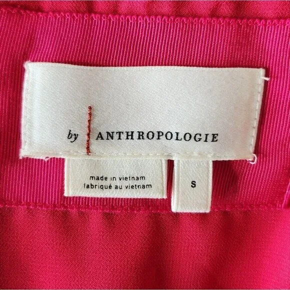 Anthropologie women's Hot pink v - neck long sleeve tiered casual dress Sz small