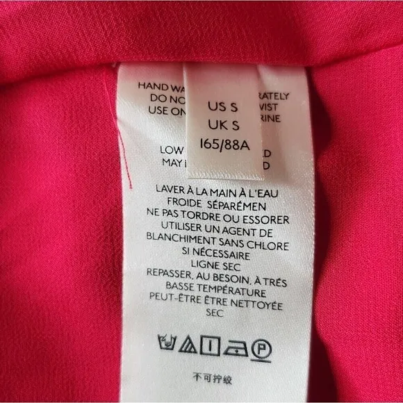 Anthropologie women's Hot pink v - neck long sleeve tiered casual dress Sz small