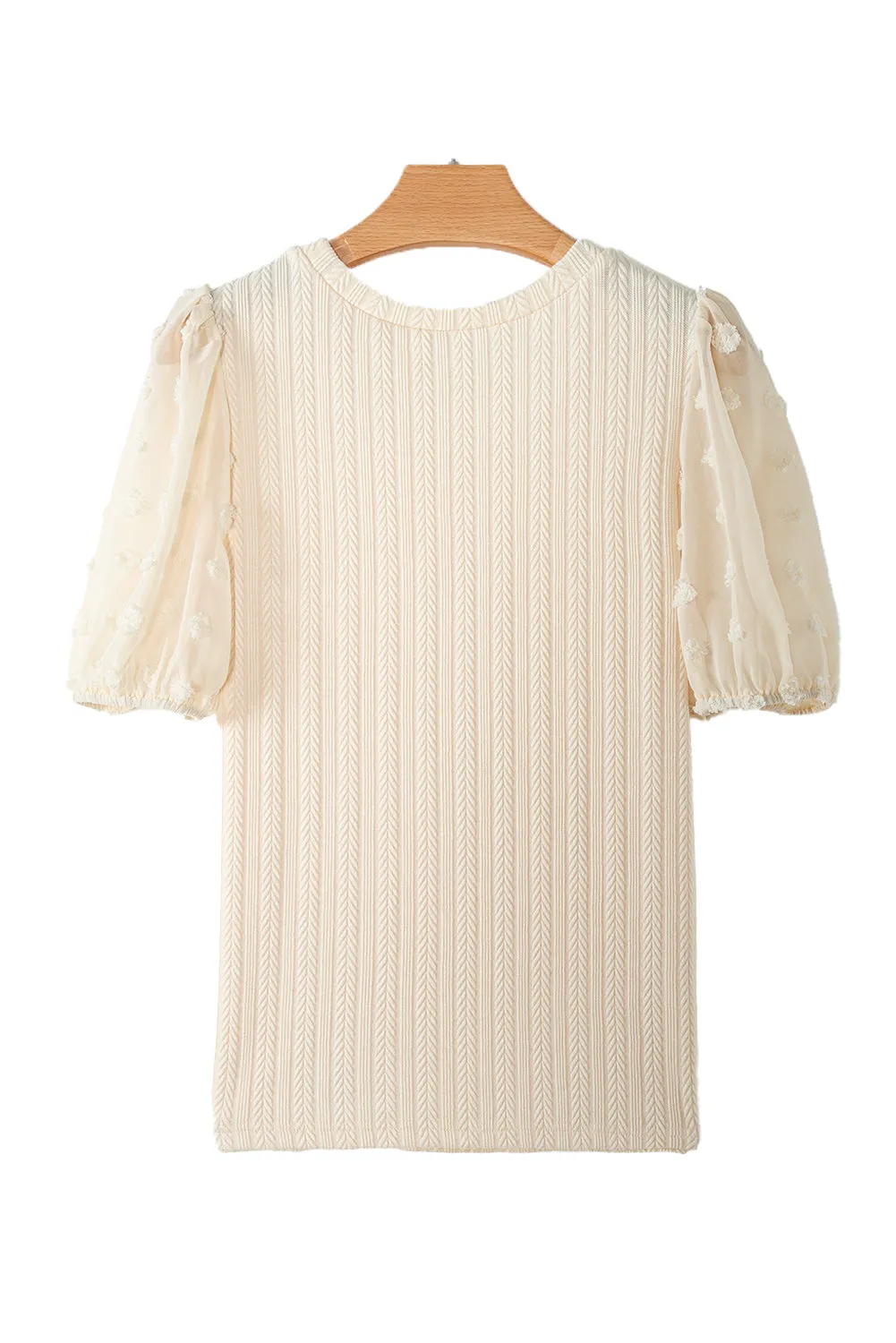 Apricot Polka Dot Mesh Puff Sleeve Textured Blouse