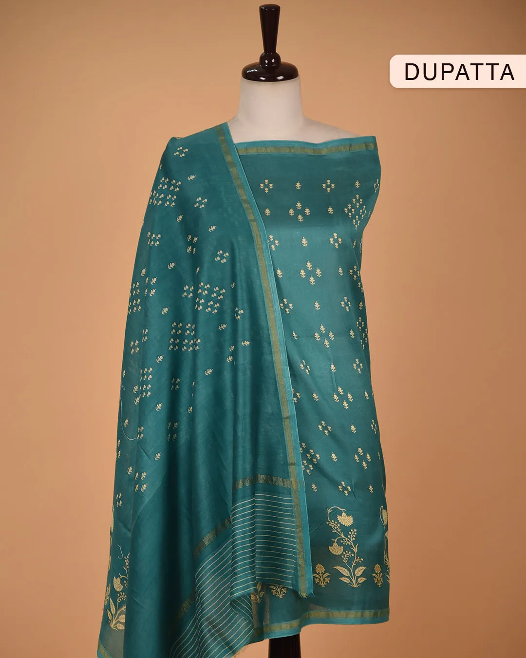 Aqua Green Chanderi Printed With Embroidery Unstitched Suit Fabric Set With Chanderi Printed Dupatta