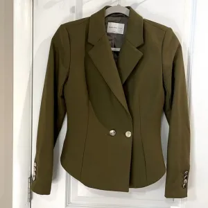 Aritzia Babaton 1-01 Hyde Double Breasted Fitted Cropped Blazer Sz 0 Olive Green