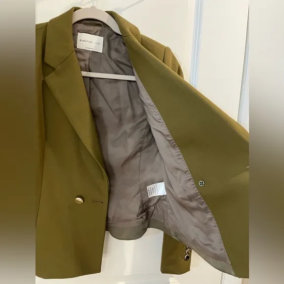 Aritzia Babaton 1-01 Hyde Double Breasted Fitted Cropped Blazer Sz 0 Olive Green
