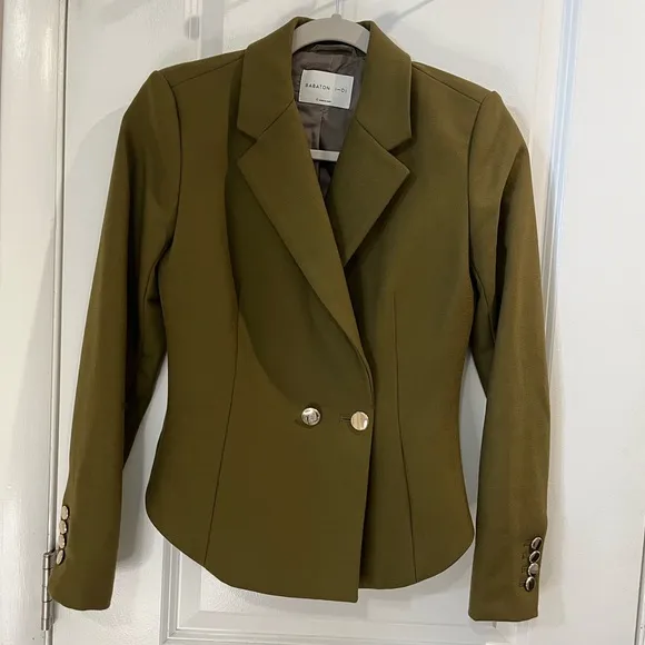 Aritzia Babaton 1-01 Hyde Double Breasted Fitted Cropped Blazer Sz 0 Olive Green
