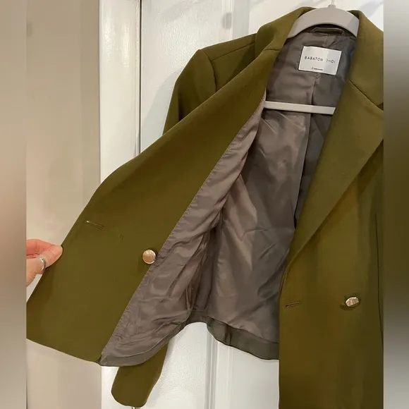 Aritzia Babaton 1-01 Hyde Double Breasted Fitted Cropped Blazer Sz 0 Olive Green