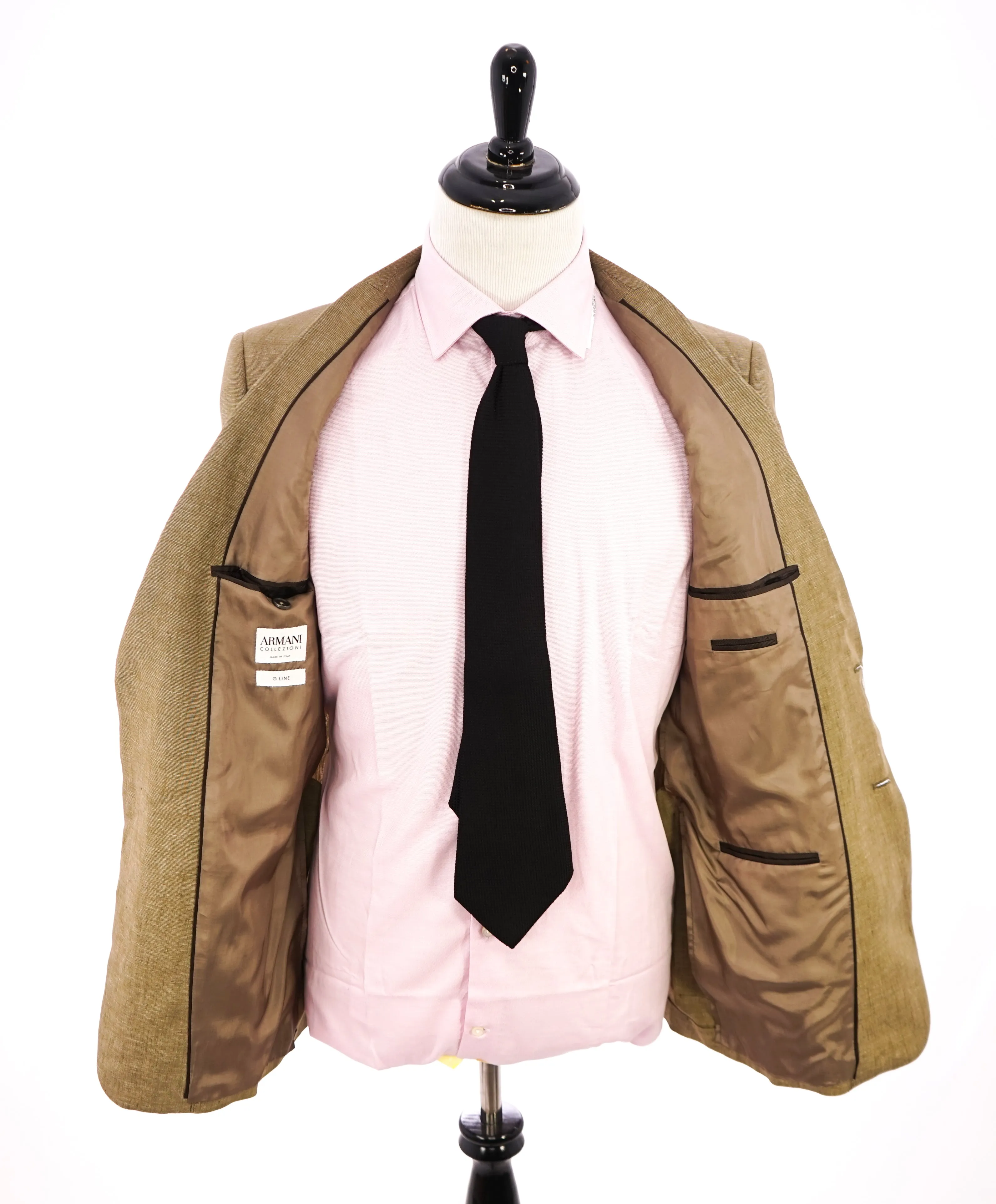 ARMANI COLLEZIONI -  "G Line" Pure Linen Khaki Gold 2-Button Suit - 38R