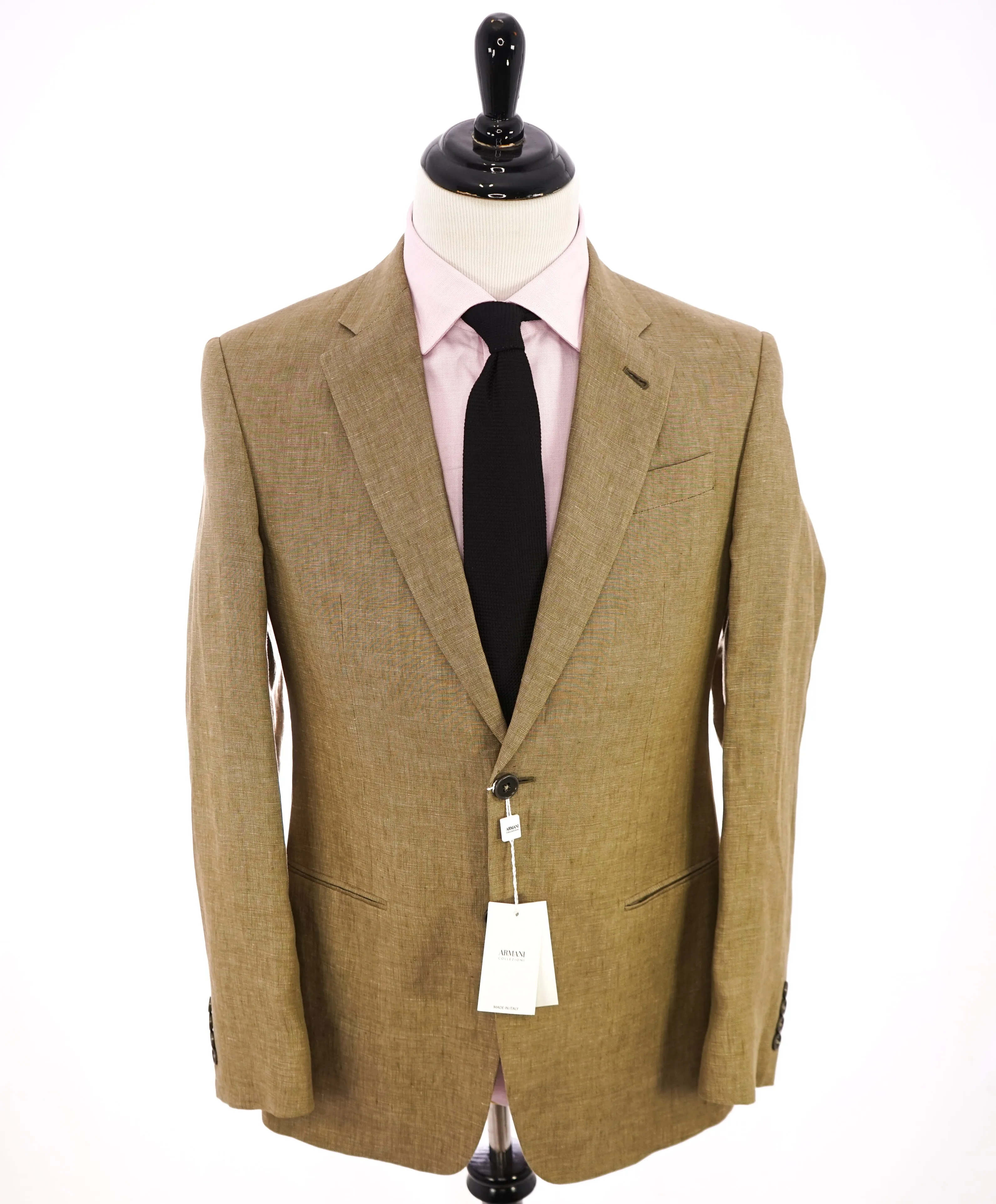 ARMANI COLLEZIONI -  "G Line" Pure Linen Khaki Gold 2-Button Suit - 38R
