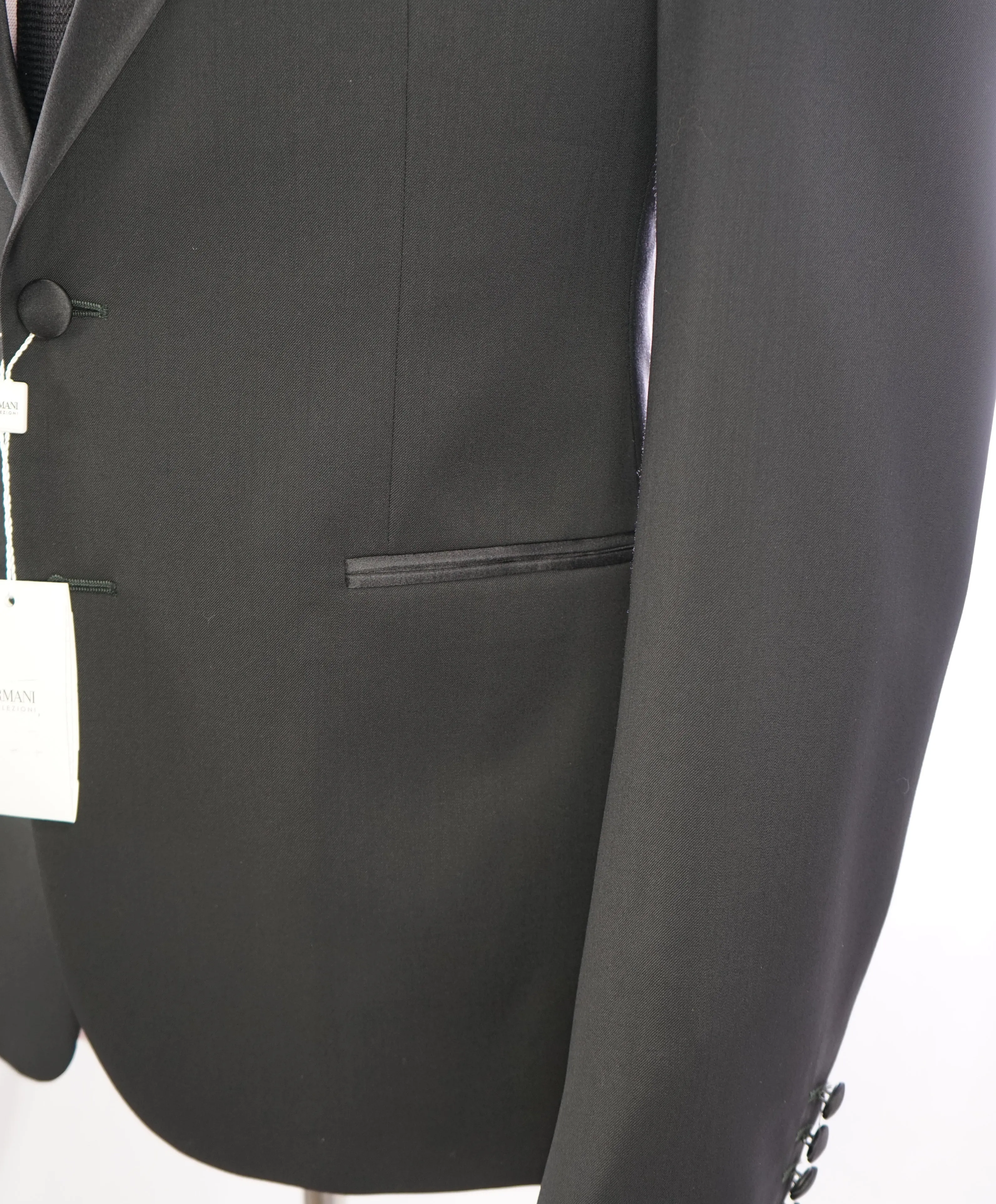 ARMANI COLLEZIONI -  "M Line" Slim Peak Lapel Black Tuxedo Suit - 40R
