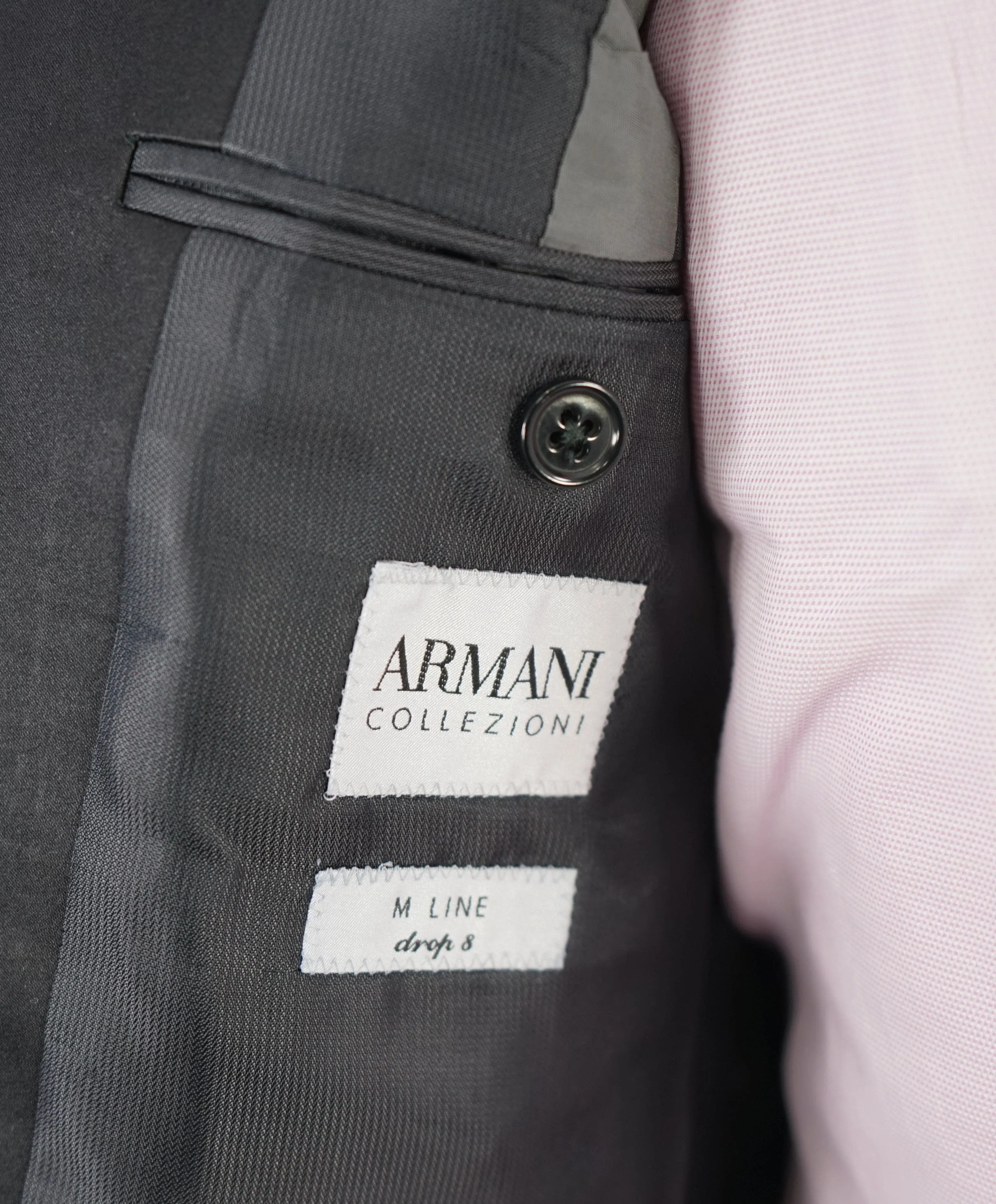 ARMANI COLLEZIONI -  "M Line" Slim Peak Lapel Black Tuxedo Suit - 40R