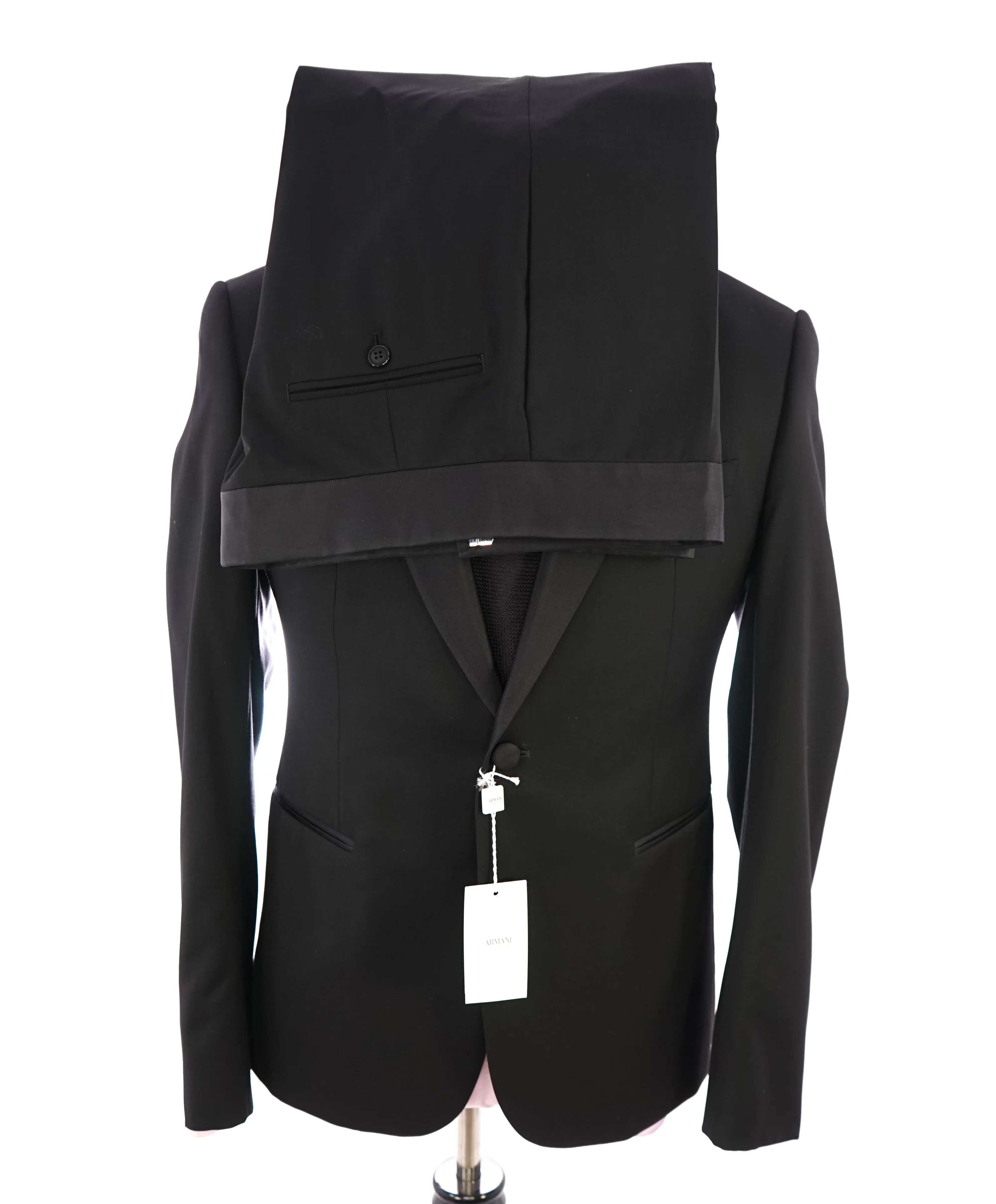 ARMANI COLLEZIONI -  "M Line" Slim Peak Lapel Black Tuxedo Suit - 40R