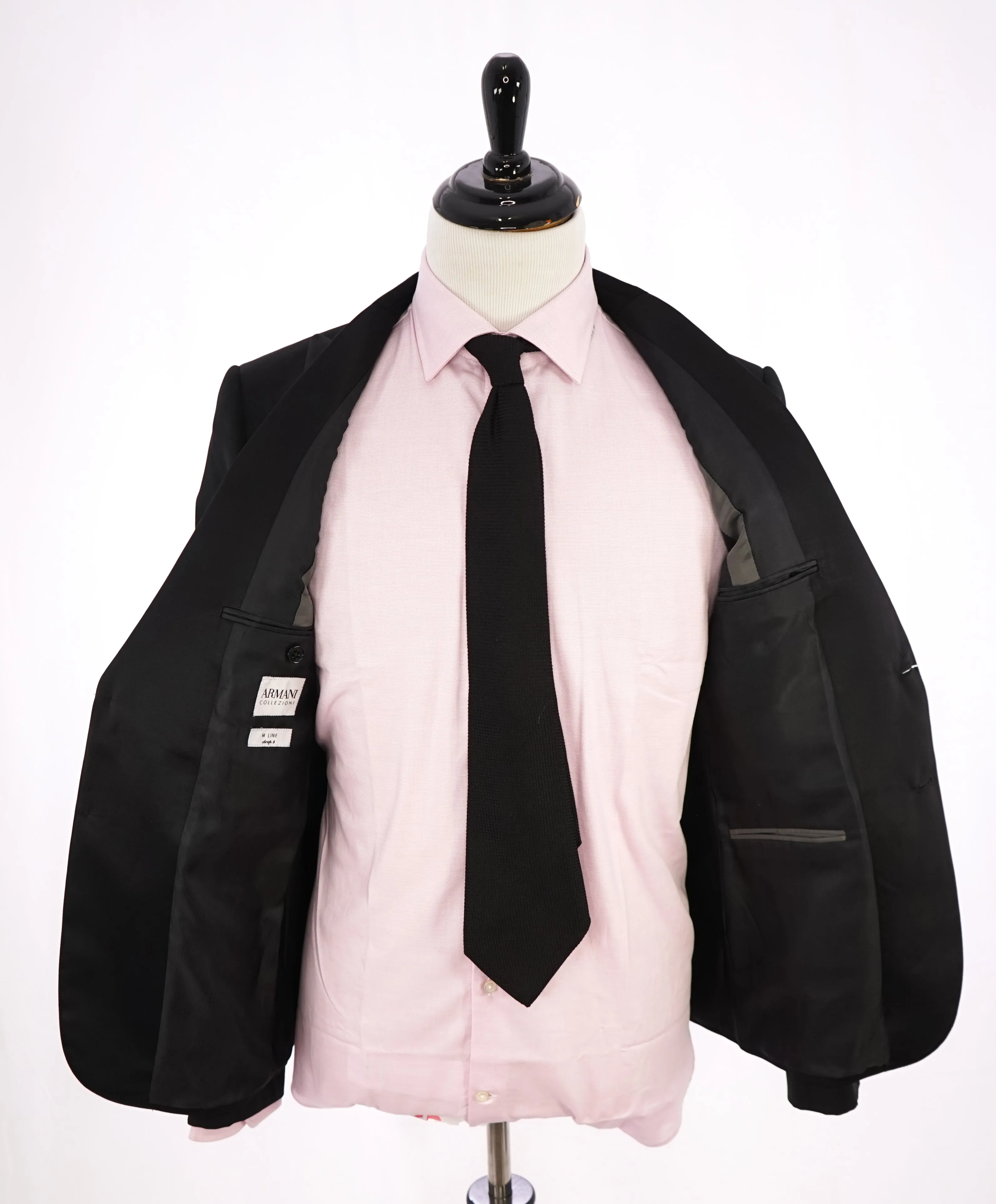 ARMANI COLLEZIONI -  "M Line" Slim Peak Lapel Black Tuxedo Suit - 40R
