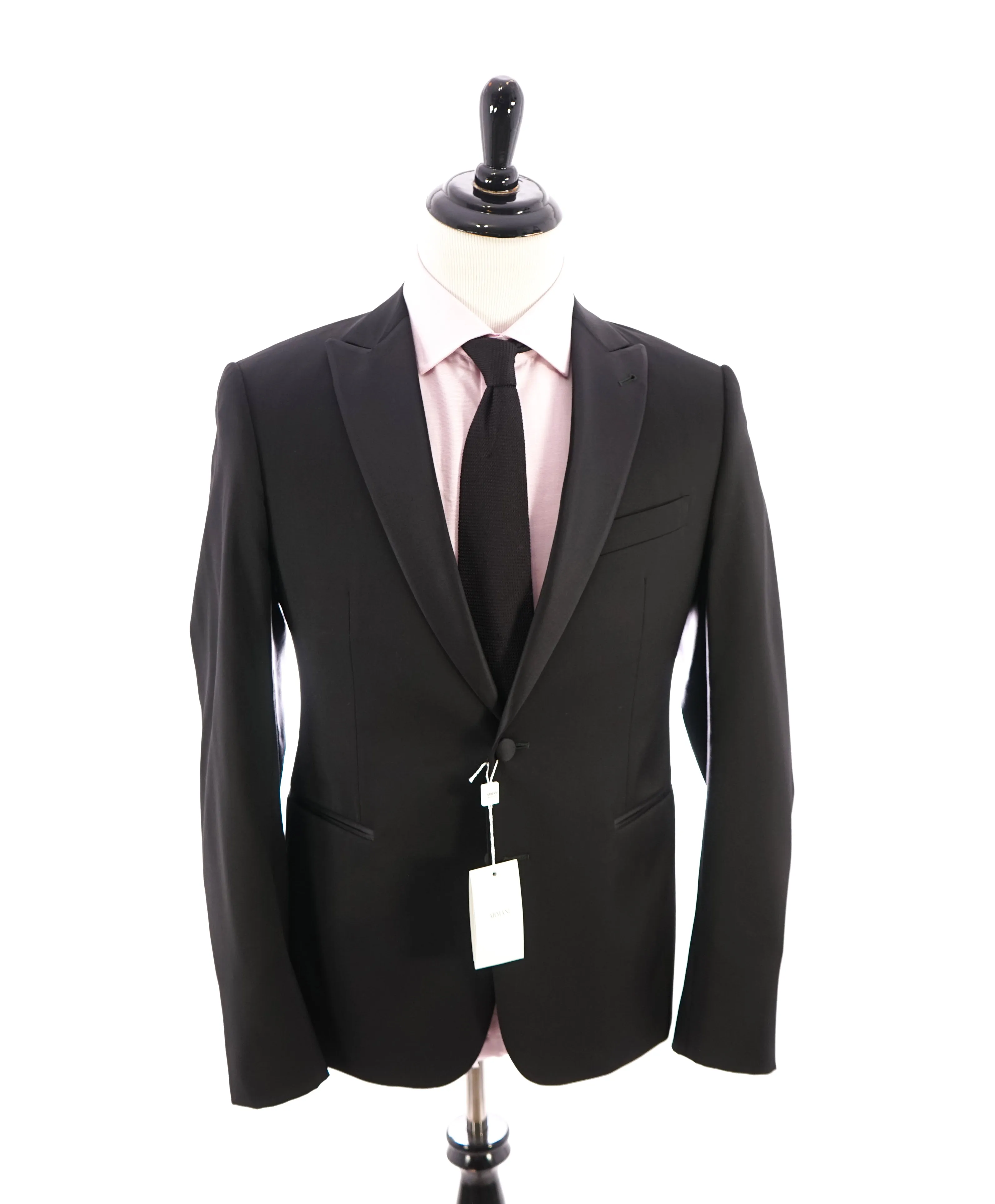 ARMANI COLLEZIONI -  "M Line" Slim Peak Lapel Black Tuxedo Suit - 40R